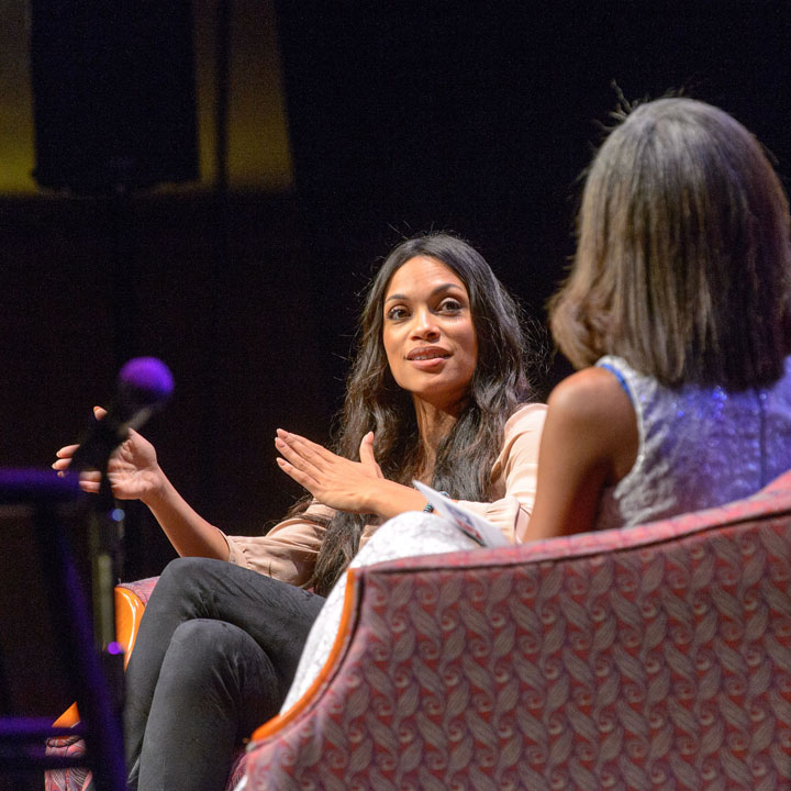 Rosario Dawson, actor, is interviewed by UConn student