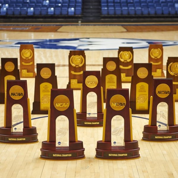 several UConn athletic trophies