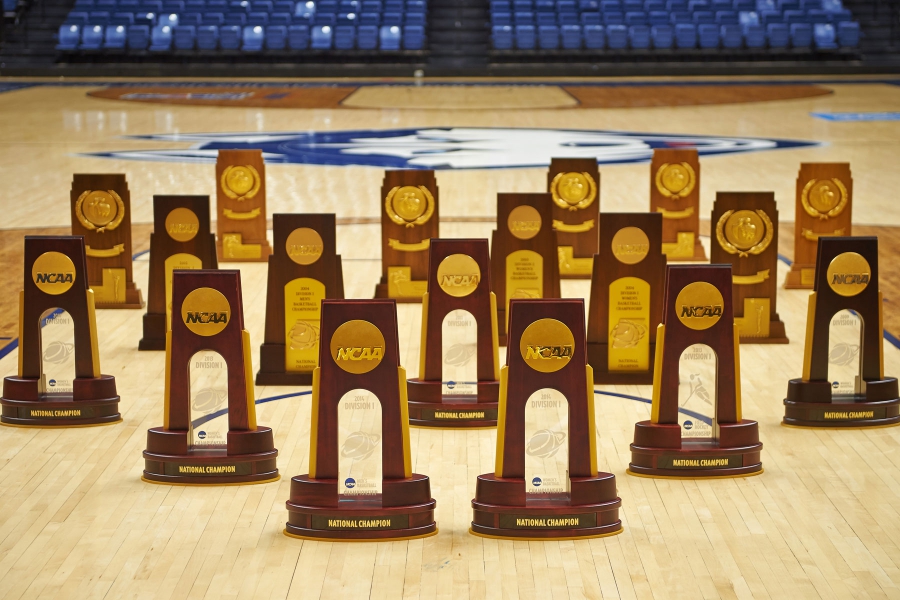 several UConn athletic trophies