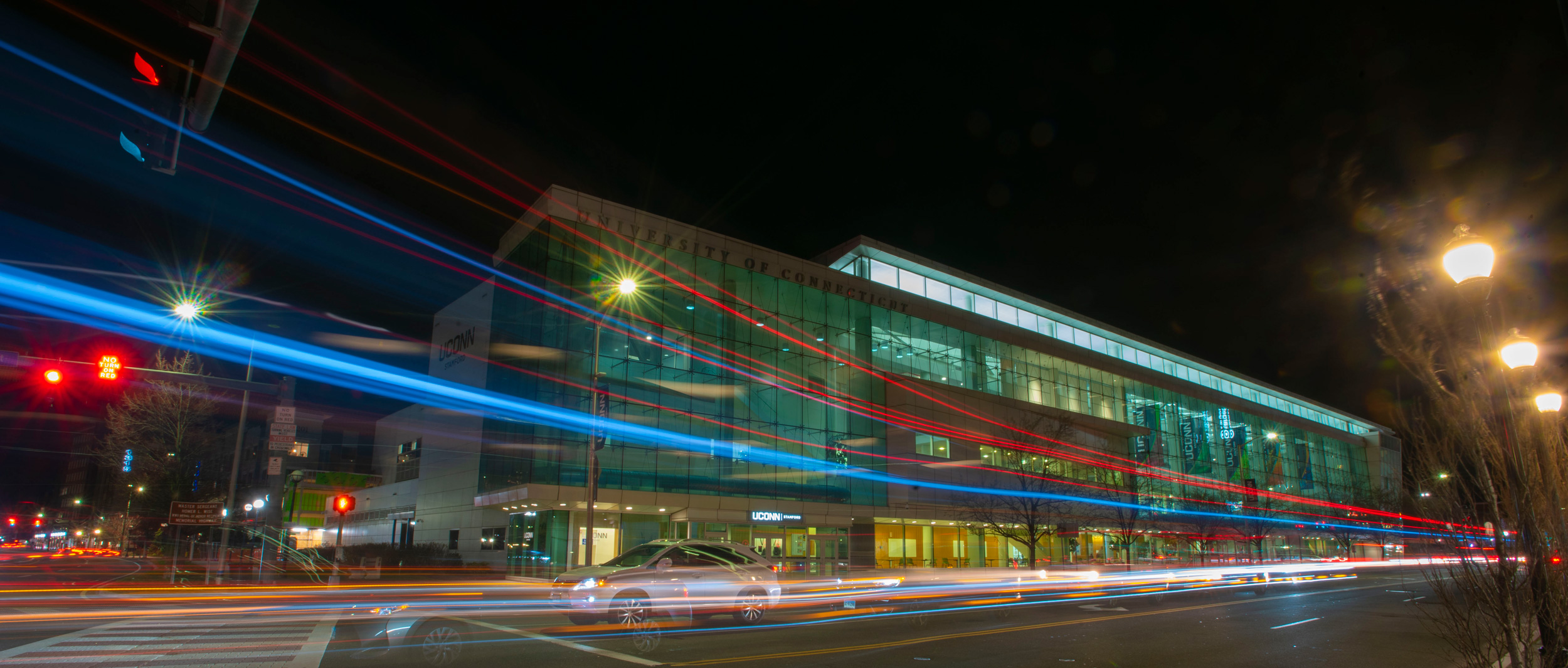 UConn Stamford campus at night