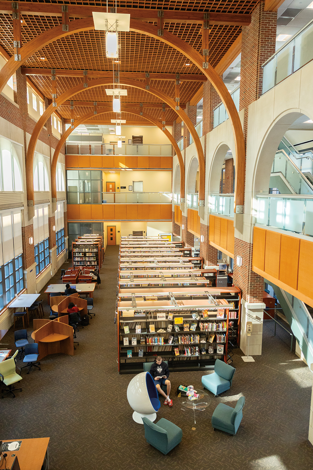 Students study inside the Waterbury Campus library